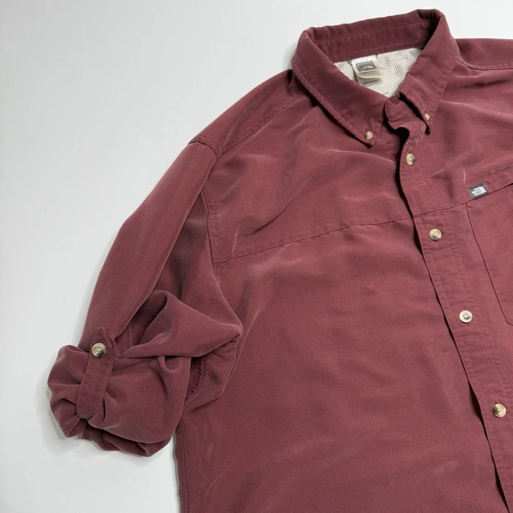 The North Face Mens XL Red Modal Blend Long Sleeve‎ Button Up Outdoor Shirt